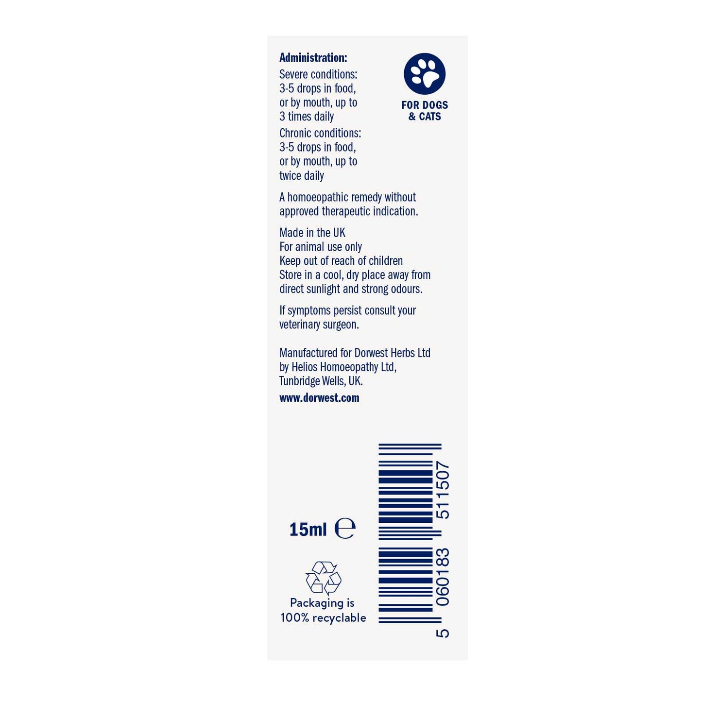 Dorwest Symphytum 15C 15ml Liquid For Dogs And Cats (Healthy Ligaments & Tendons)